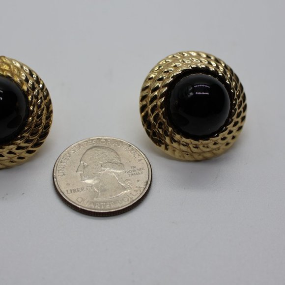 Stunning Large 14K Gold and Onyx Earrings - Omega Backs - Picture 7 of 11